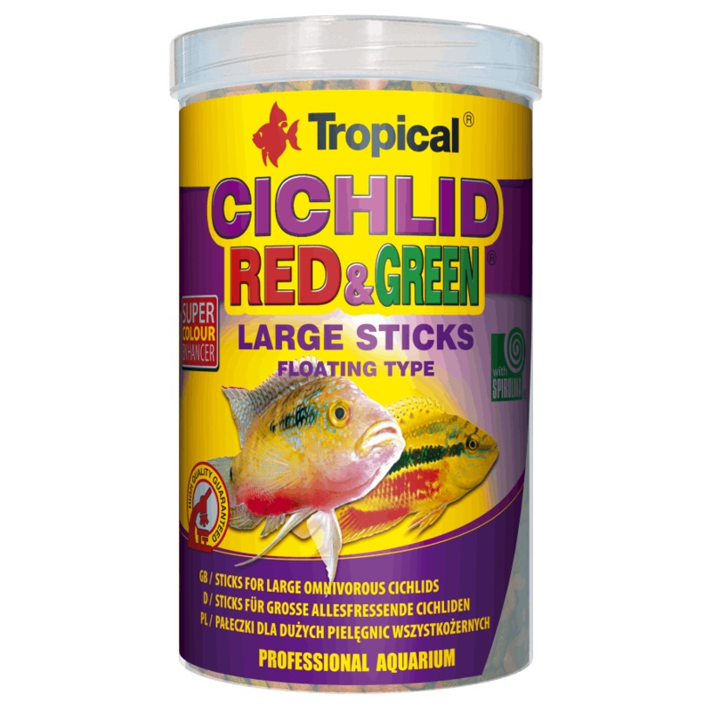 Tropical Cichlid Red & Green Floating Sticks - Large Sticks - 75g - Super Colour Enhancer