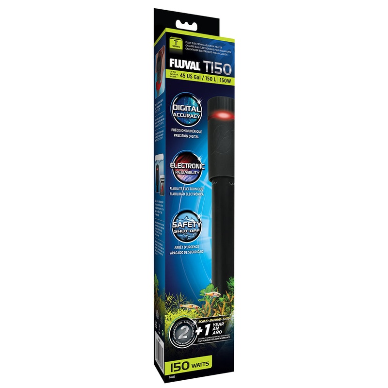 Fluval T Series 150 (T150) Fully Electronic Aquarium Heater, 150W, up to 45 US Gal / 150 L