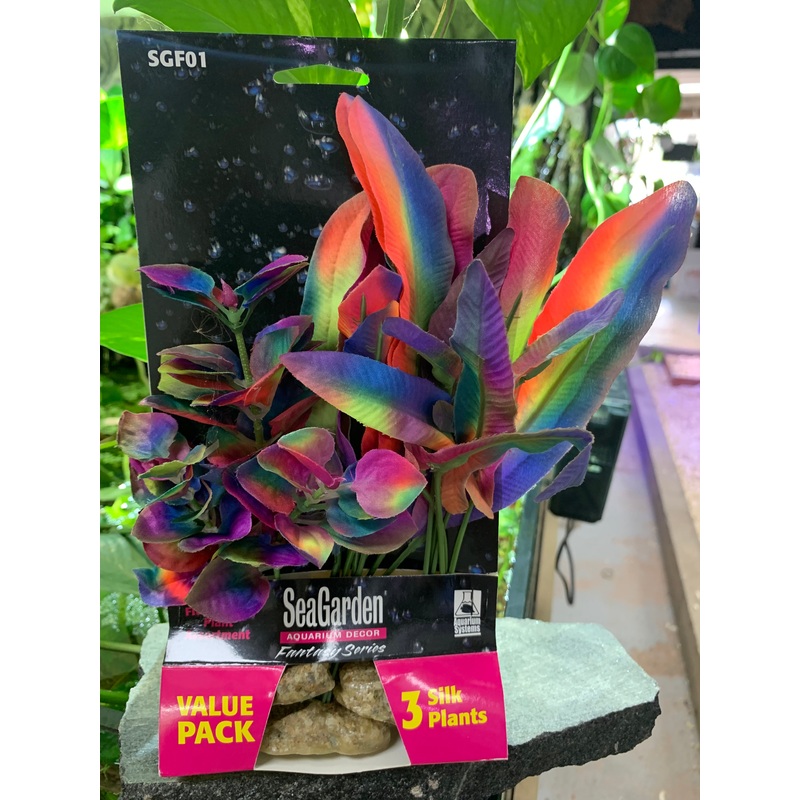 SeaGarden Fantasy GLO Series Aquarium Decor VALUE PACK 3 Silk Plants