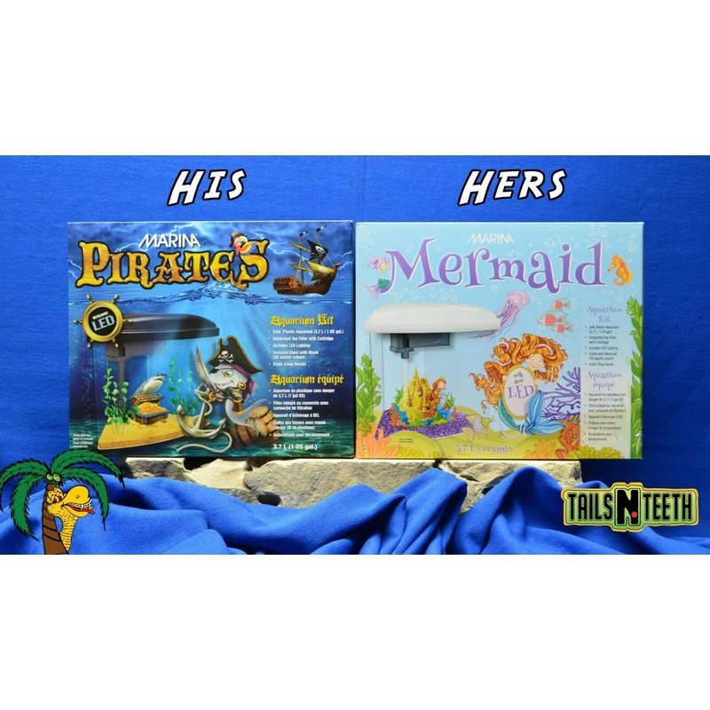 Marina His n' Hers Mermaid/Pirate Aquariums 1 Gallon Twin Pack - Plastic Kits