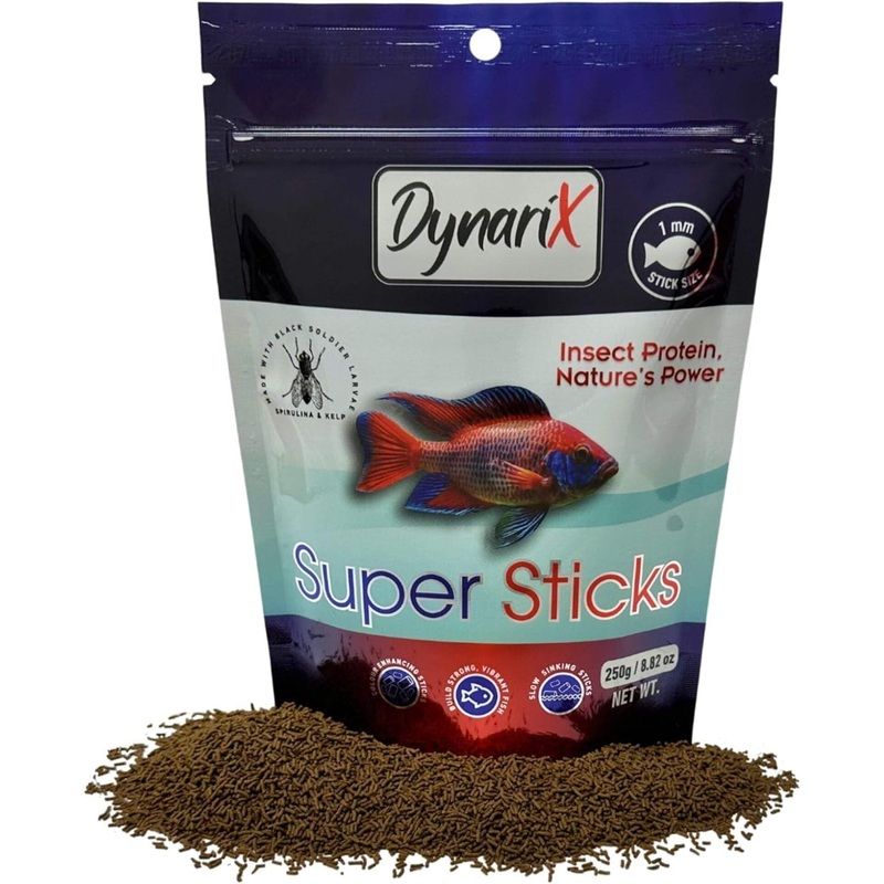 DynariX Super Sticks Fish Food, 1mm Sticks, 250g, Made with Black Soldier Larvae"MADE IN CANADA"