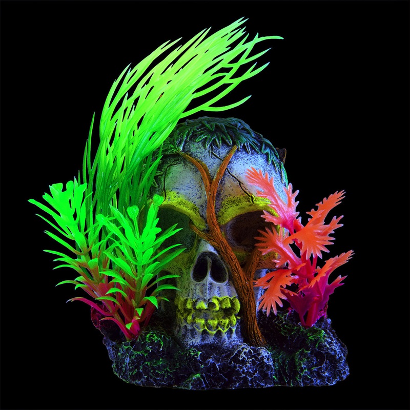 Glowing Vine Skull - "Glow in the Dark" Aquarium / Reptile Ornament