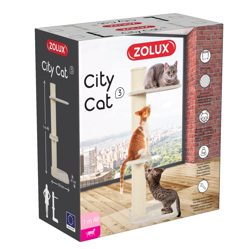 Zolux City Cat 3 Scratching Post with 2 Platforms - Beige - 59 x 61 x 148 cm