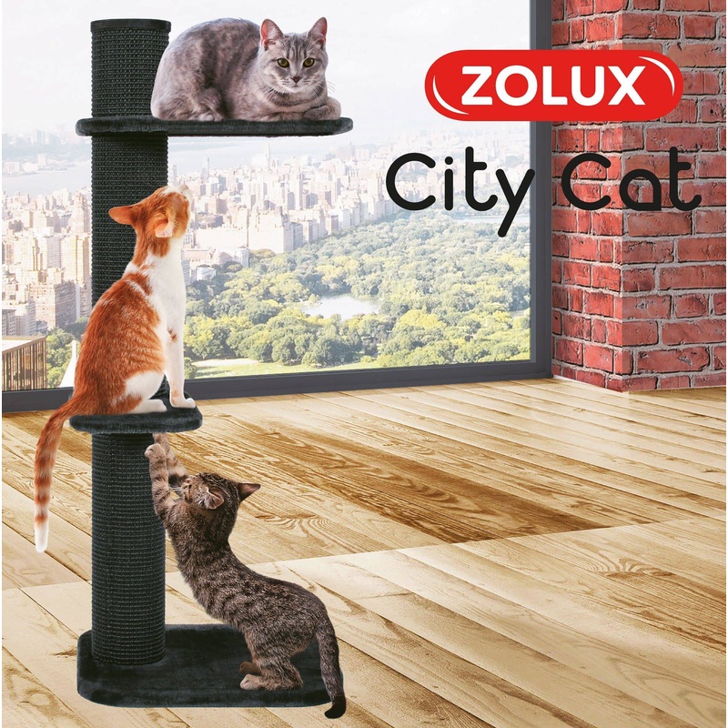 Zolux City Cat 3 Scratching Post with 2 Platforms - Grey - 59 x 61 x 148 cm