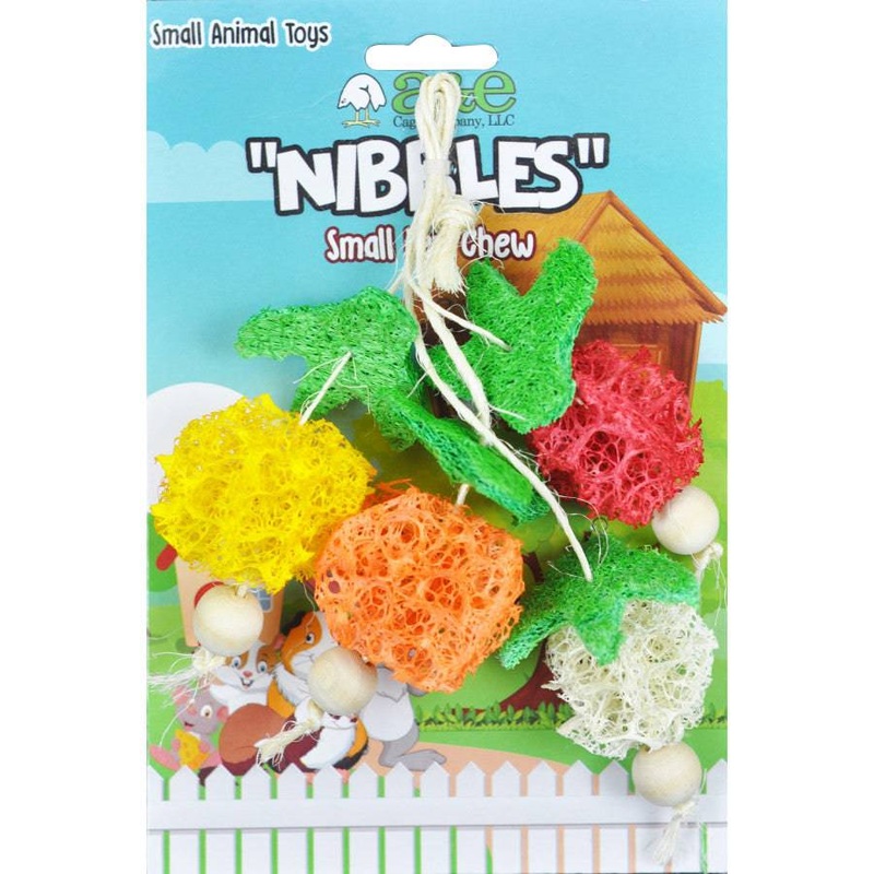 A & E Cages Nibbles Small Animal Loofah Chew Toy Bunch of Fruits