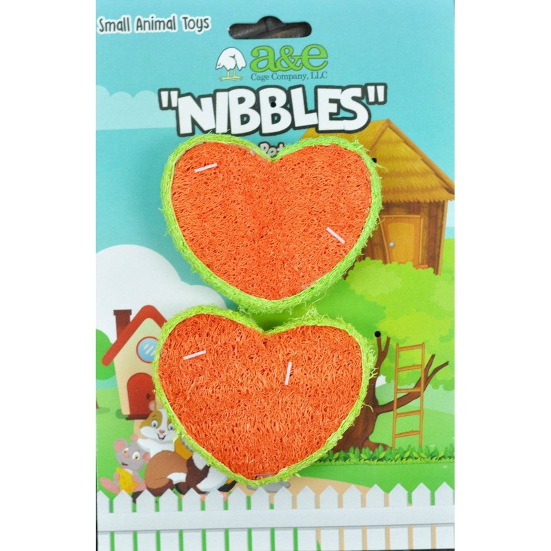 A & E Cages Nibbles Small Animal Loofah Chew Toy Hearts