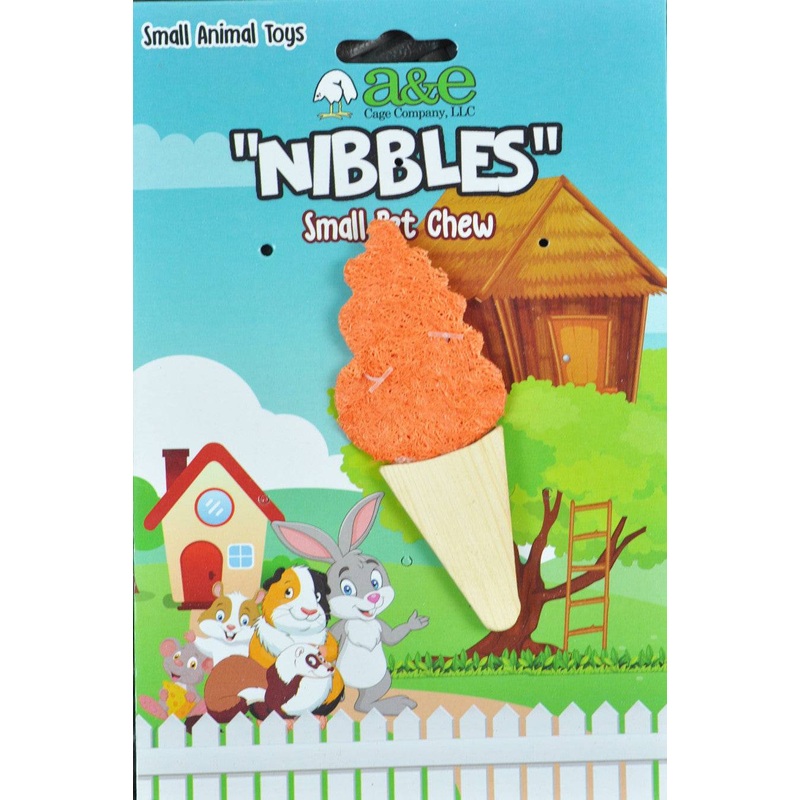 A & E Cages Nibbles Small Animal Loofah Chew Toy Ice Cream Cone