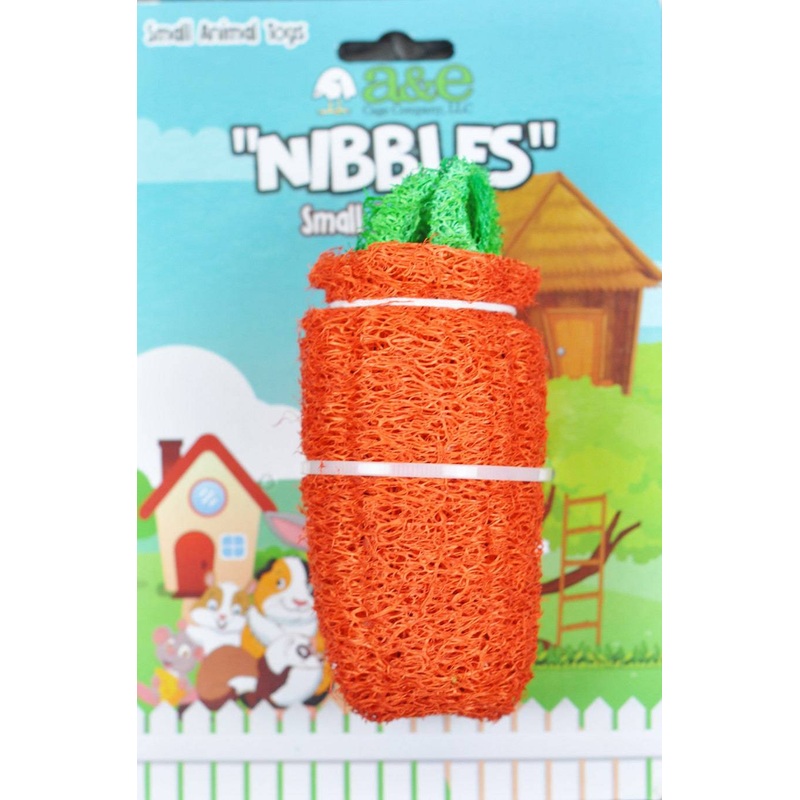 A & E Cages Nibbles Small Animal Loofah Chew Toy Large Carrot