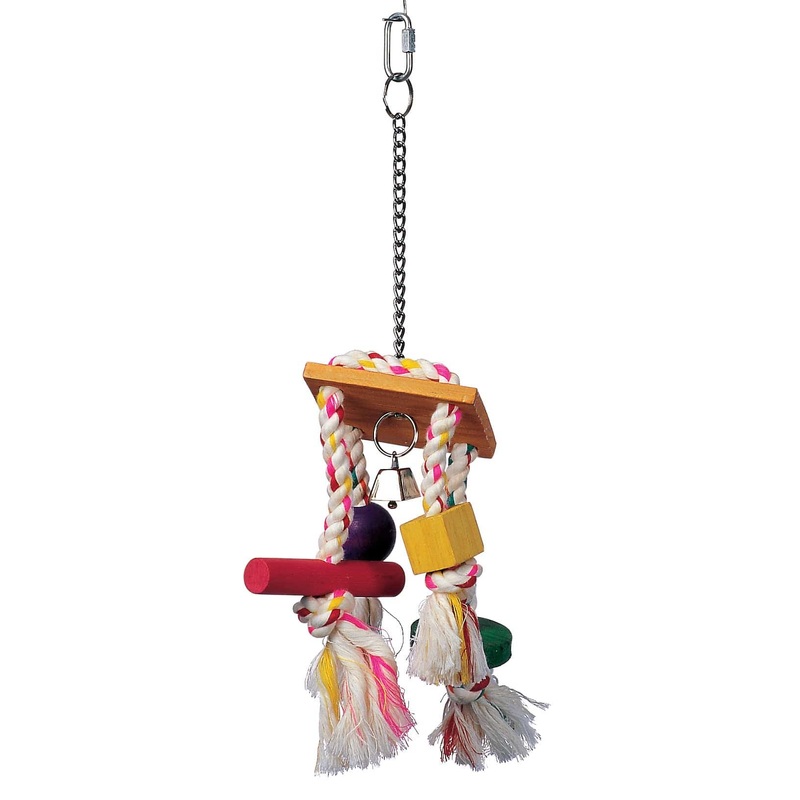 Living World Junglewood Bird Toy - Rope Chime with Bell - Cylinder - Block and Bead