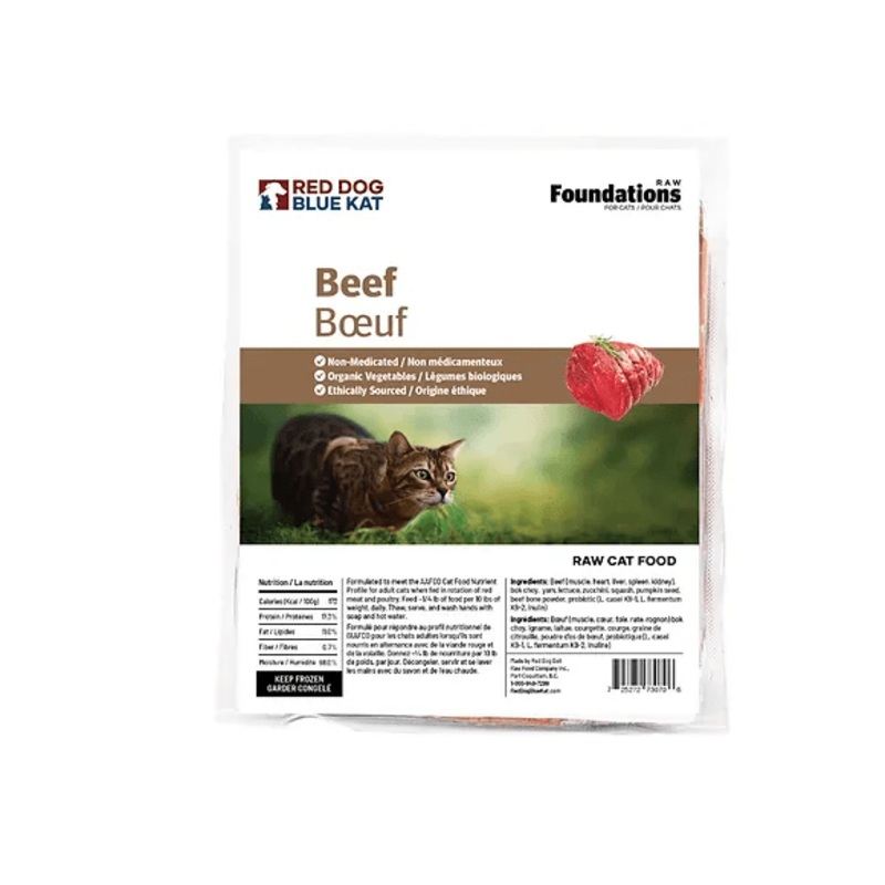 Red Dog Blue Kat Beef Recipe Frozen Raw Cat Food - 4 x 1/4 lb Tray