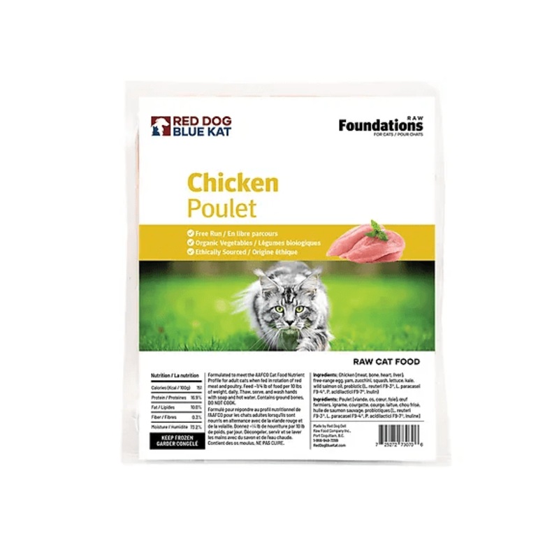 Red Dog Blue Kat Chicken Recipe Frozen Raw Cat Food - 4 x 1/4 lb Tray