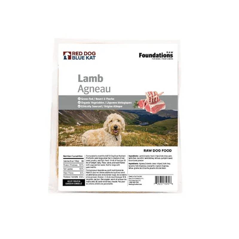 Red Dog Blue Kat Lamb Recipe Frozen Raw Dog Food - 4 x 1/4 lb Tray