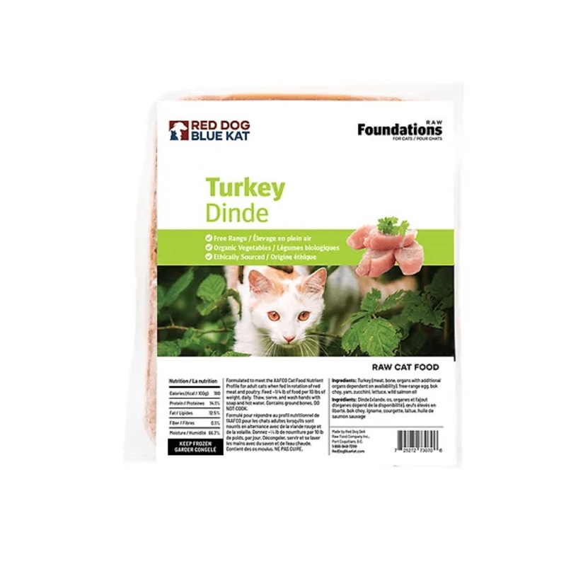 Red Dog Blue Kat Turkey Recipe Frozen Raw Cat Food - 4 x 1/4 lb Tray