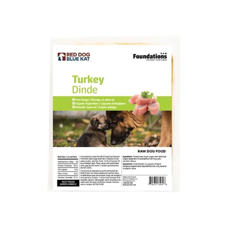 Red Dog Blue Kat Turkey Recipe Frozen Raw Dog Food - 4 x 1/4 lb Tray